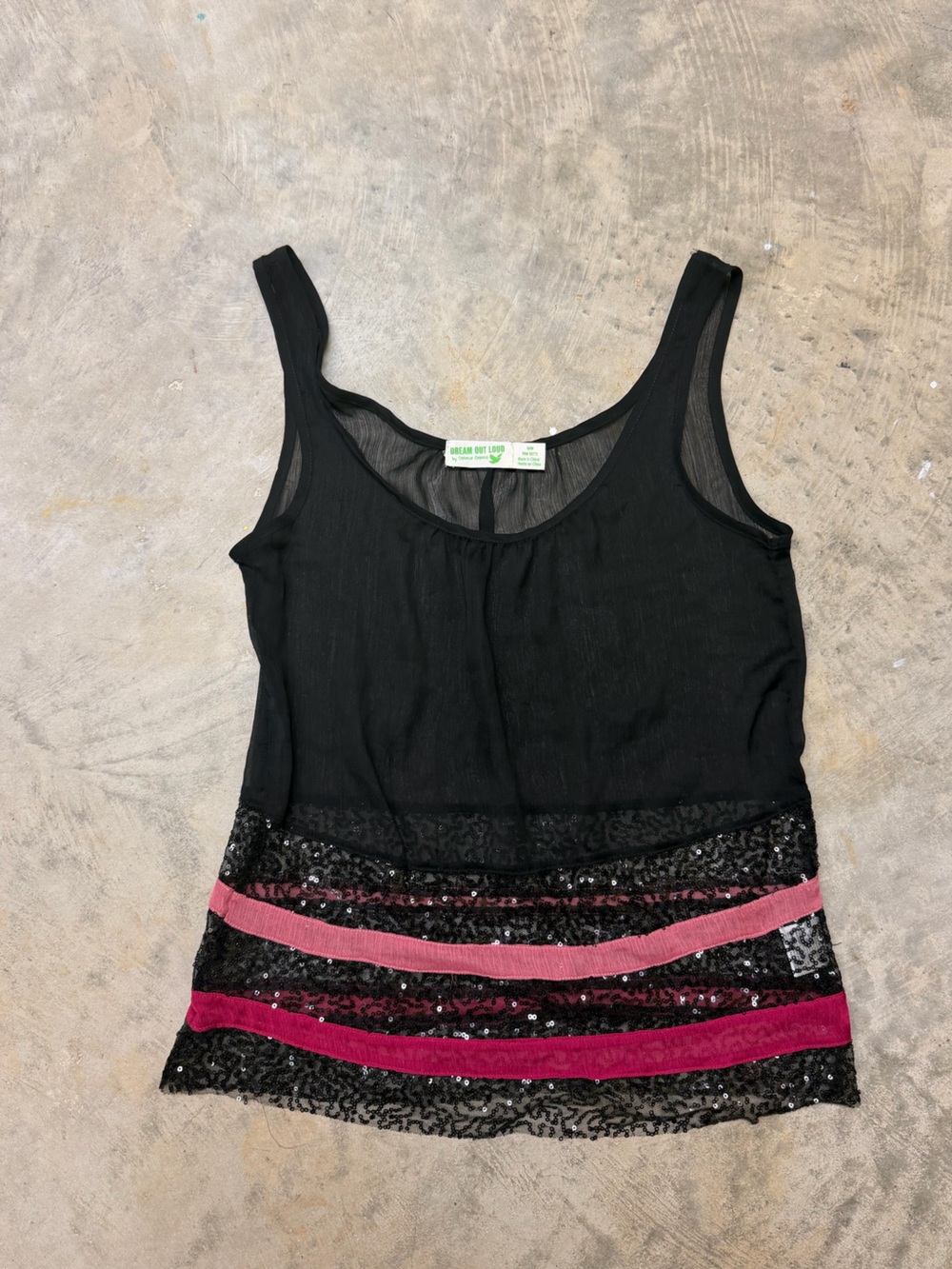 Black Tank Top with Pink and Fuchsia Sequin Stripes - Women